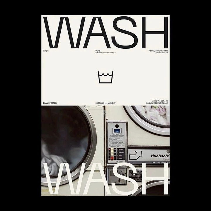 Laundry & Dry Cleaning creative ad: Swiss typographic poster with care symbol