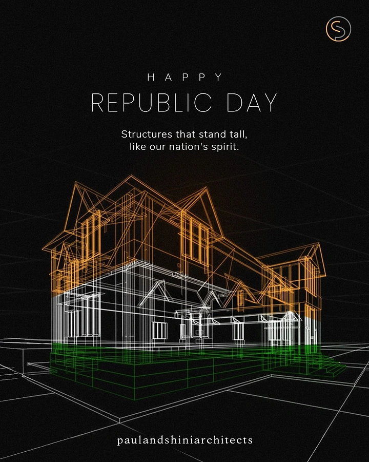 Republic Day creative ad: Tricolour wireframe 3D house model