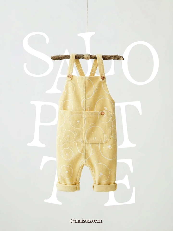 Kids Clothing creative ad: Overalls hung on twig over type