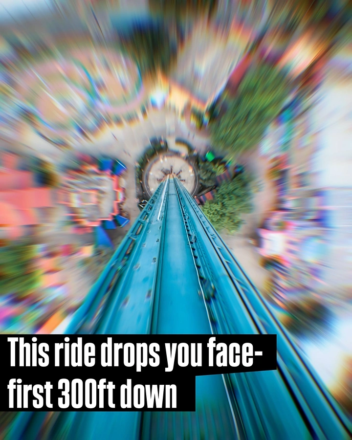 Amusement & Water Parks creative ad: Motion-blur POV makes the drop felt