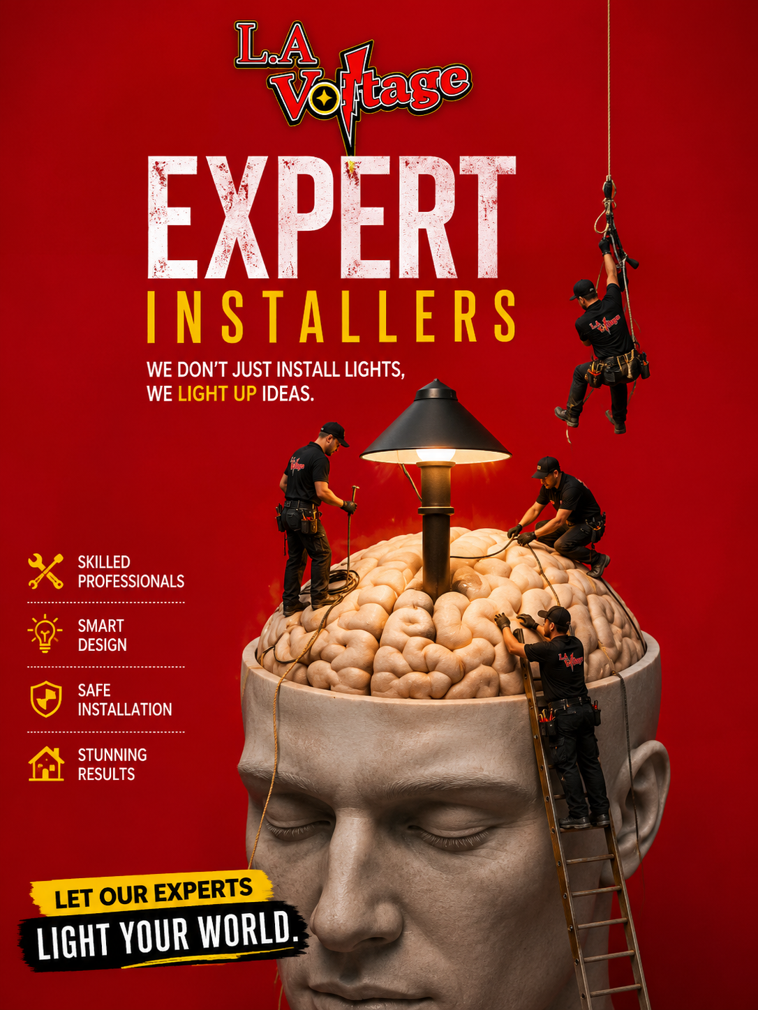 Instagram post: Workers installing lamp on brain: light ideas