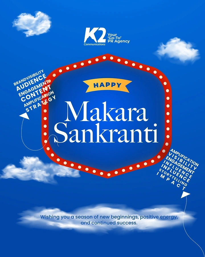 Makar Sankranti creative ad: Marquee-bulb frame with greeting, word-built kites