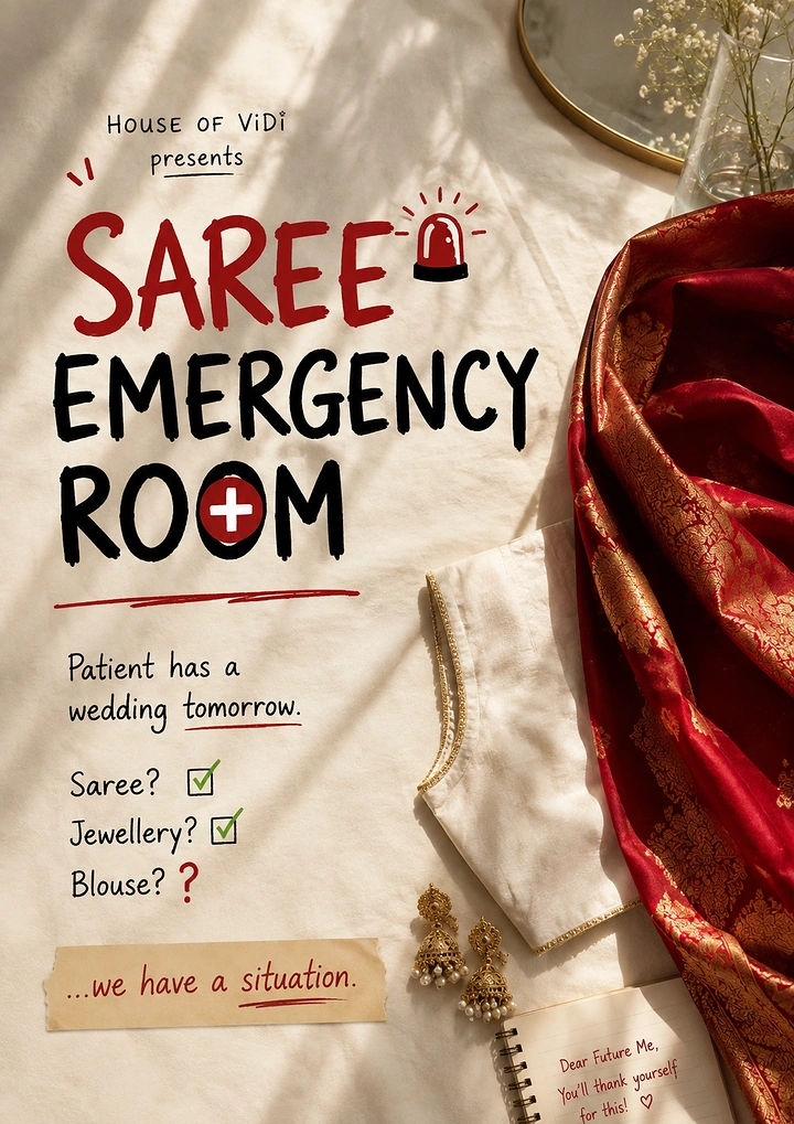 Ethnic Wear & Sarees creative ad: Saree Emergency Room witty checklist concept
