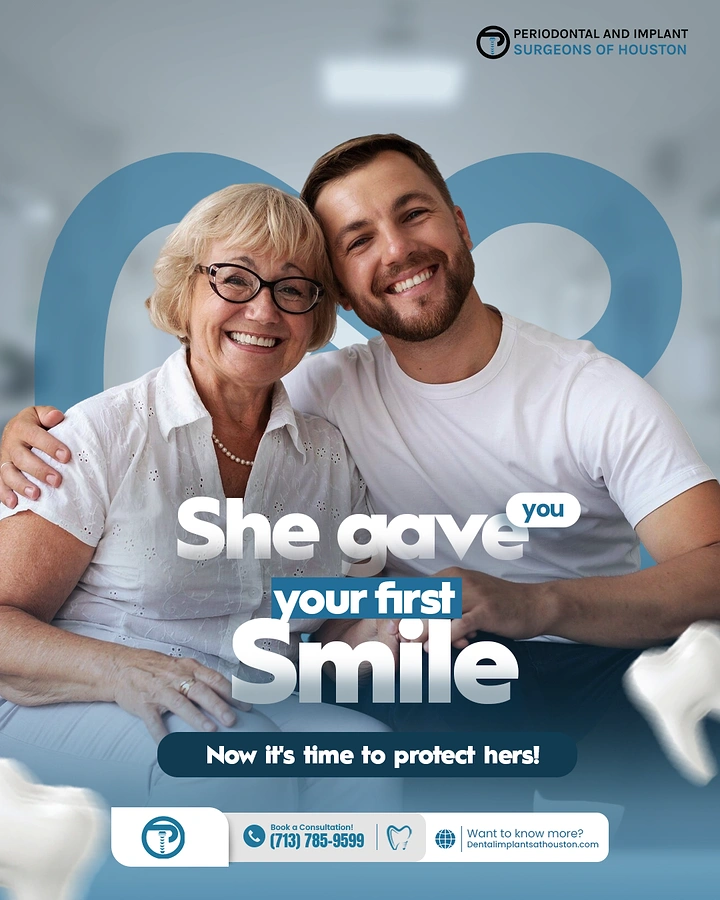 Mother's Day creative ad: Smiling elderly mother hugged by her adult son