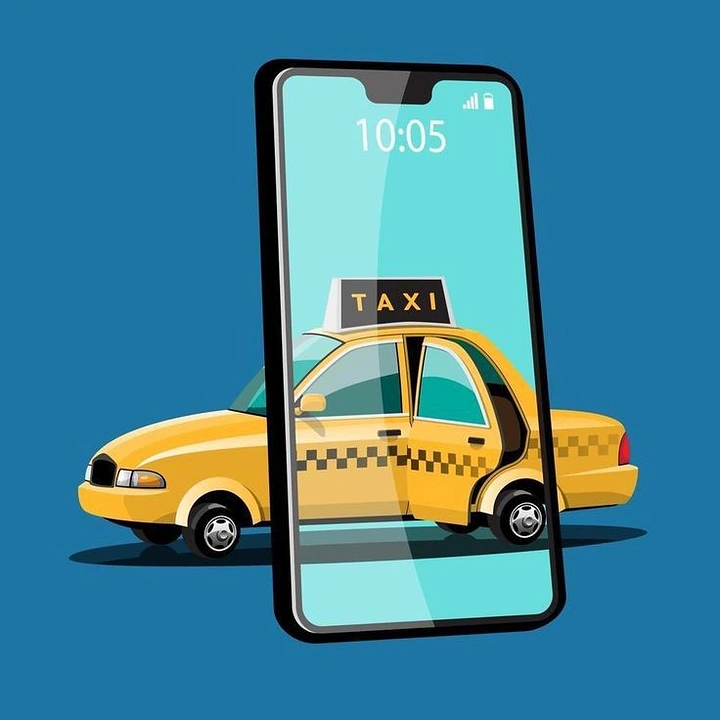 Taxi & Cab Services creative ad: Clear app-hailing concept, polished illustration