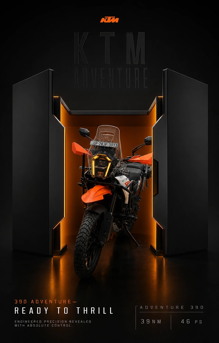 Creative ad: Adventure motorcycle revealed inside a glowing black box