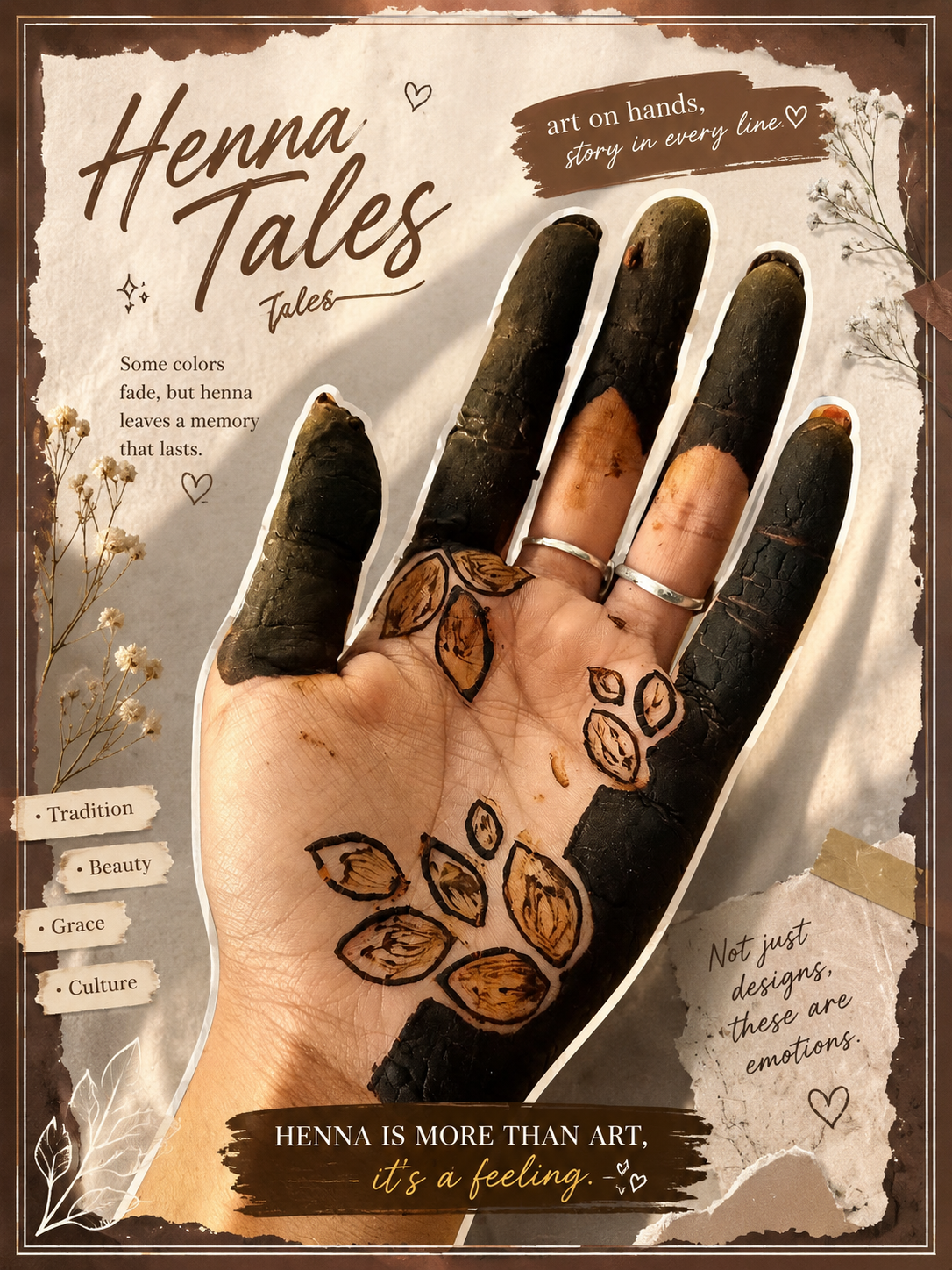 Instagram post: Henna hand framed as storybook artwork
