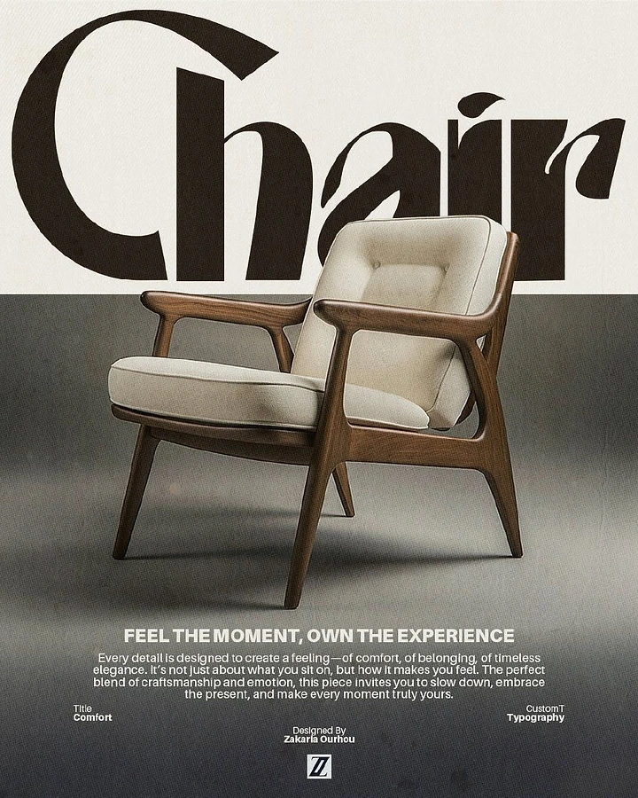 Creative ad: Mid-century walnut lounge chair with cream cushions