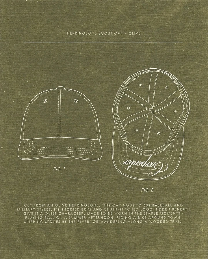 Hats & Caps creative ad: Technical blueprint treatment for cap