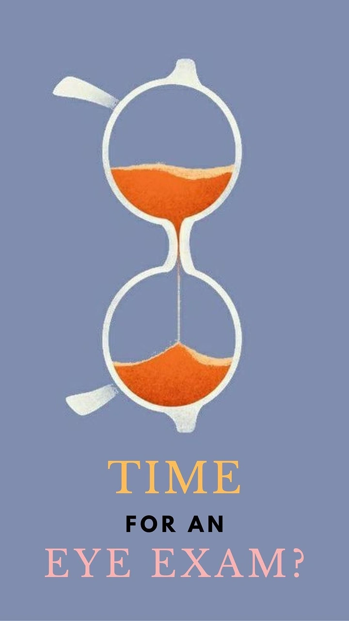 Opticians & Eye Care creative ad: Round eyeglasses turned vertical to form an hourglass with orange sand