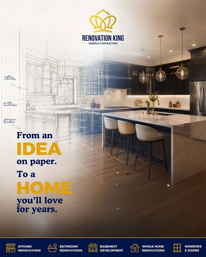 Home Renovation & Remodeling creative ad: Blueprint transforms into finished home