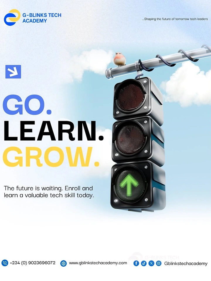 Computer Training Institutes creative ad: Traffic light showing a green up arrow against a cloudy sky