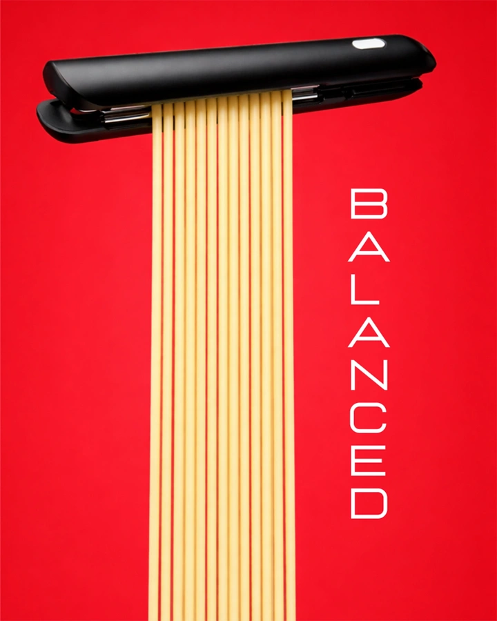 Instant Noodles & Pasta Brands creative ad: Hair straightener unexpectedly extrudes balanced pasta