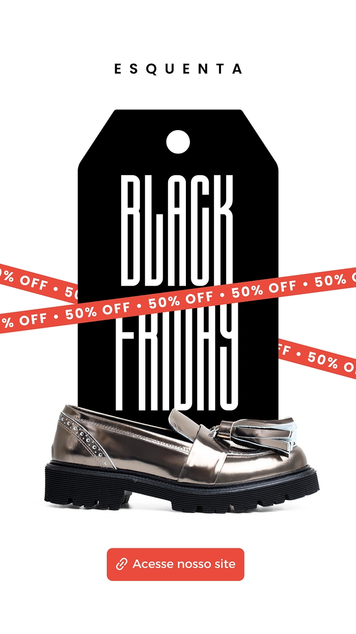 Black Friday creative ad: Metallic chunky loafer in front of a black price tag