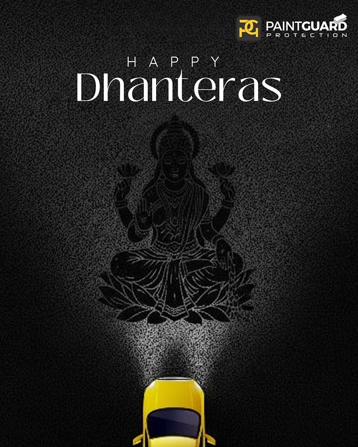 Dhanteras creative ad: Lakshmi silhouette formed in spray mist above yellow car