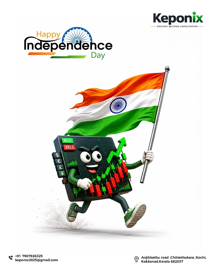 Independence Day creative ad: Stock chart mascot carrying flag