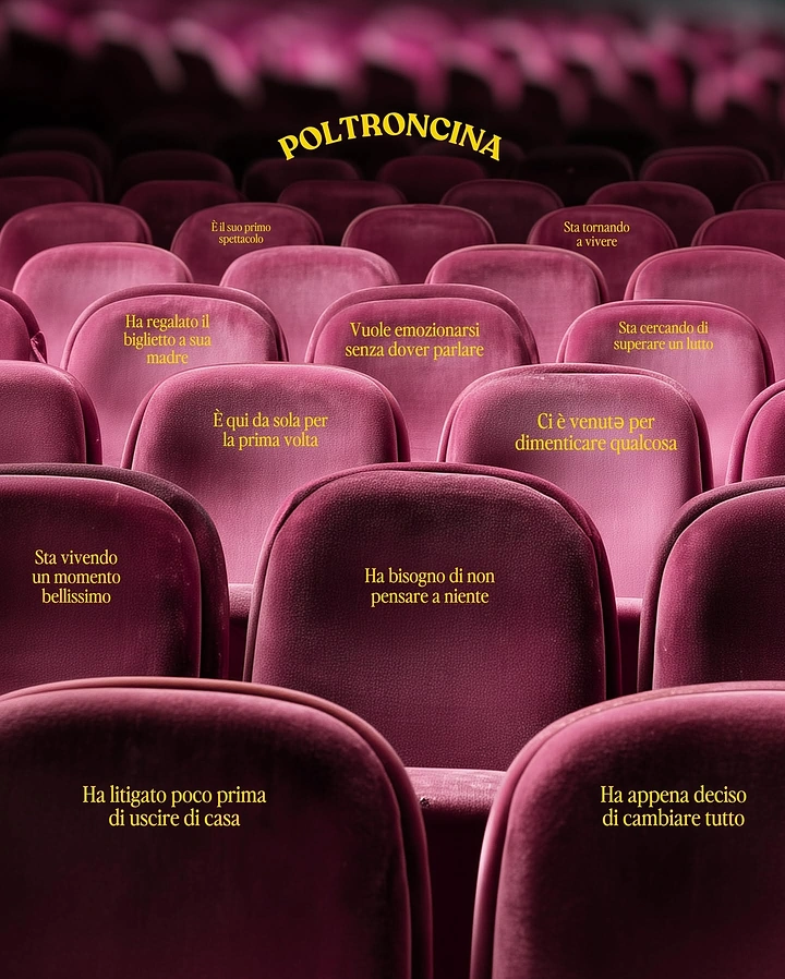Cinemas & Movie Theatres creative ad: Seats labelled with viewers' inner stories