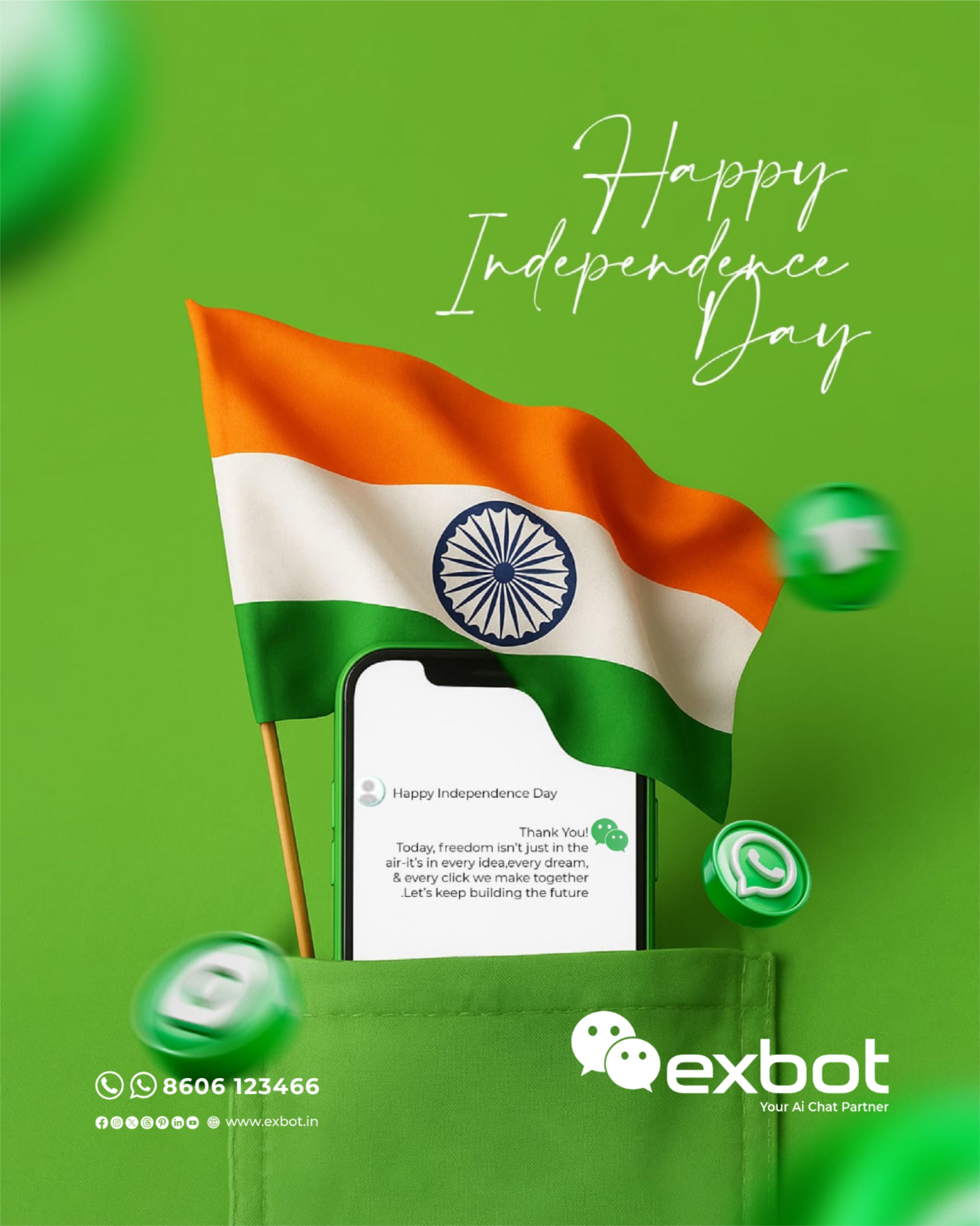 Independence Day Instagram post: Chat app phone in flag-tucked pocket