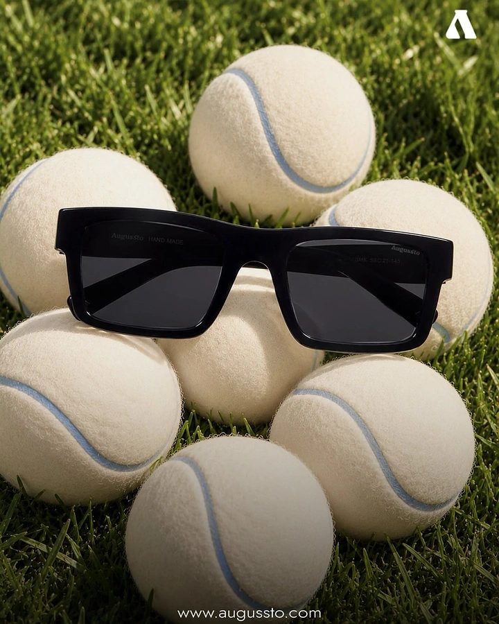 Sunglasses Brands creative ad: Sunglasses integrated into tennis-ball composition