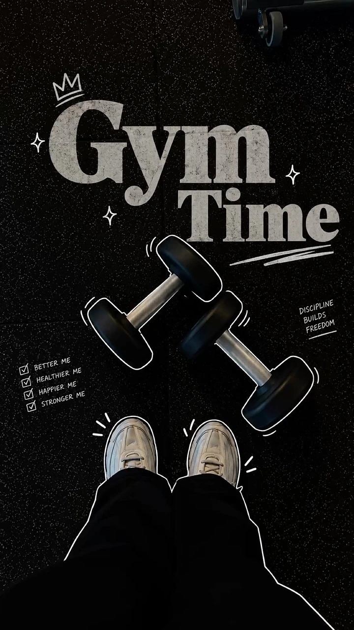 Fitness Equipment Stores creative ad: First-person gym-time perspective composition