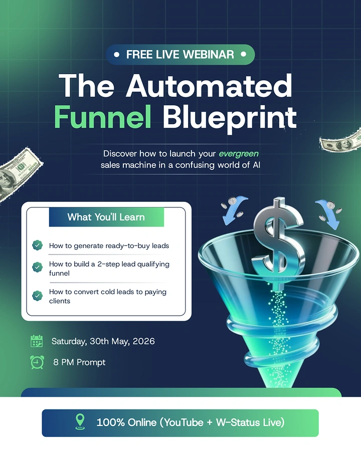 Online Courses & E-learning creative ad: Funnel metaphor reinforces automation theme