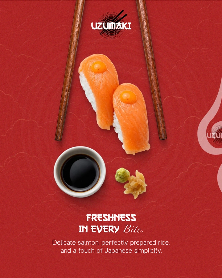 Sushi & Japanese Restaurants creative ad: Chopsticks create distinctive framing composition