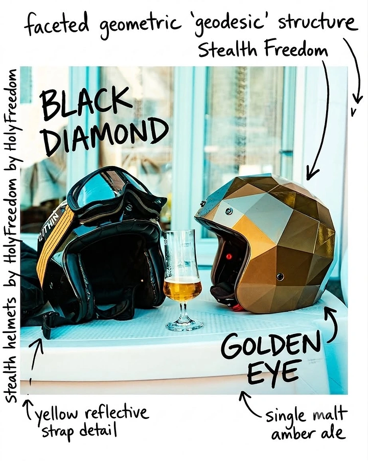 Helmets & Riding Gear creative ad: Black Diamond and Golden Eye concept naming