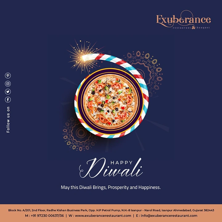 Diwali creative ad: Top-down pizza inside a striped chakri-style ground spinner ring