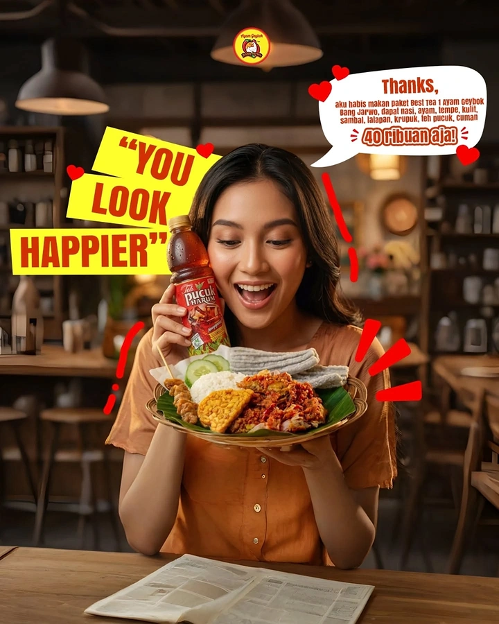 Korean Restaurants creative ad: Witty happier-with-food campaign