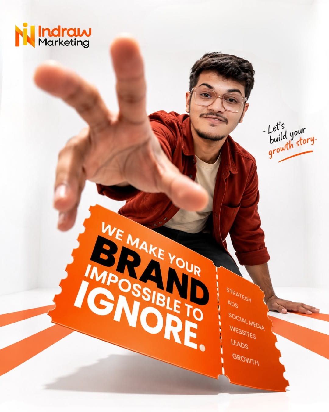 Forced-perspective reach, ticket-shaped brand promise