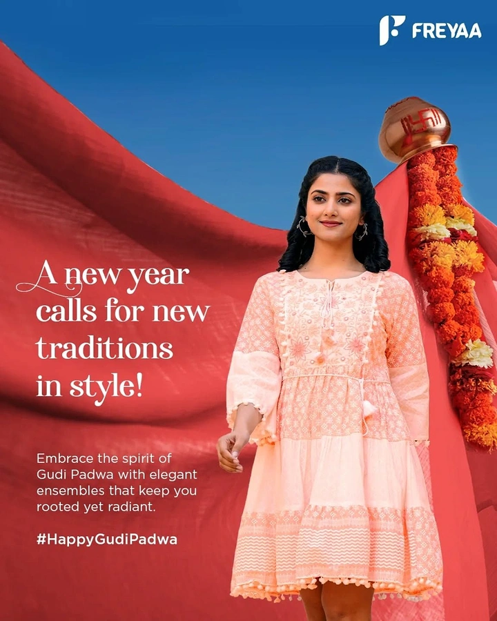 Gudi Padwa creative ad: Gudi cloth becomes fashion backdrop, tidy copy