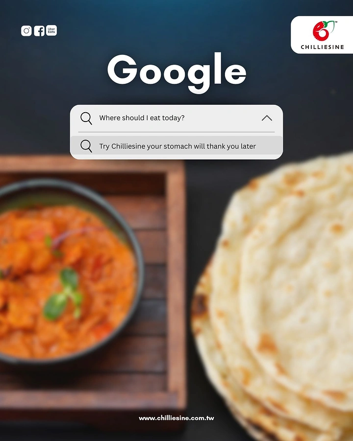 Cloud Kitchens & Food Trucks creative ad: Google search bar parody for delivery