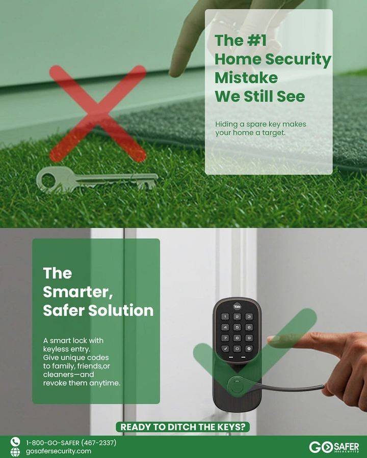 Locksmiths creative ad: Doormat key crossed vs smart lock tick