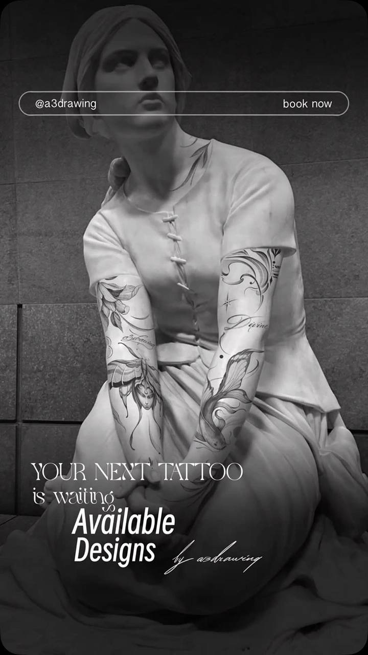 Tattoo Studios creative ad: Classical statue wearing tattoo sleeves