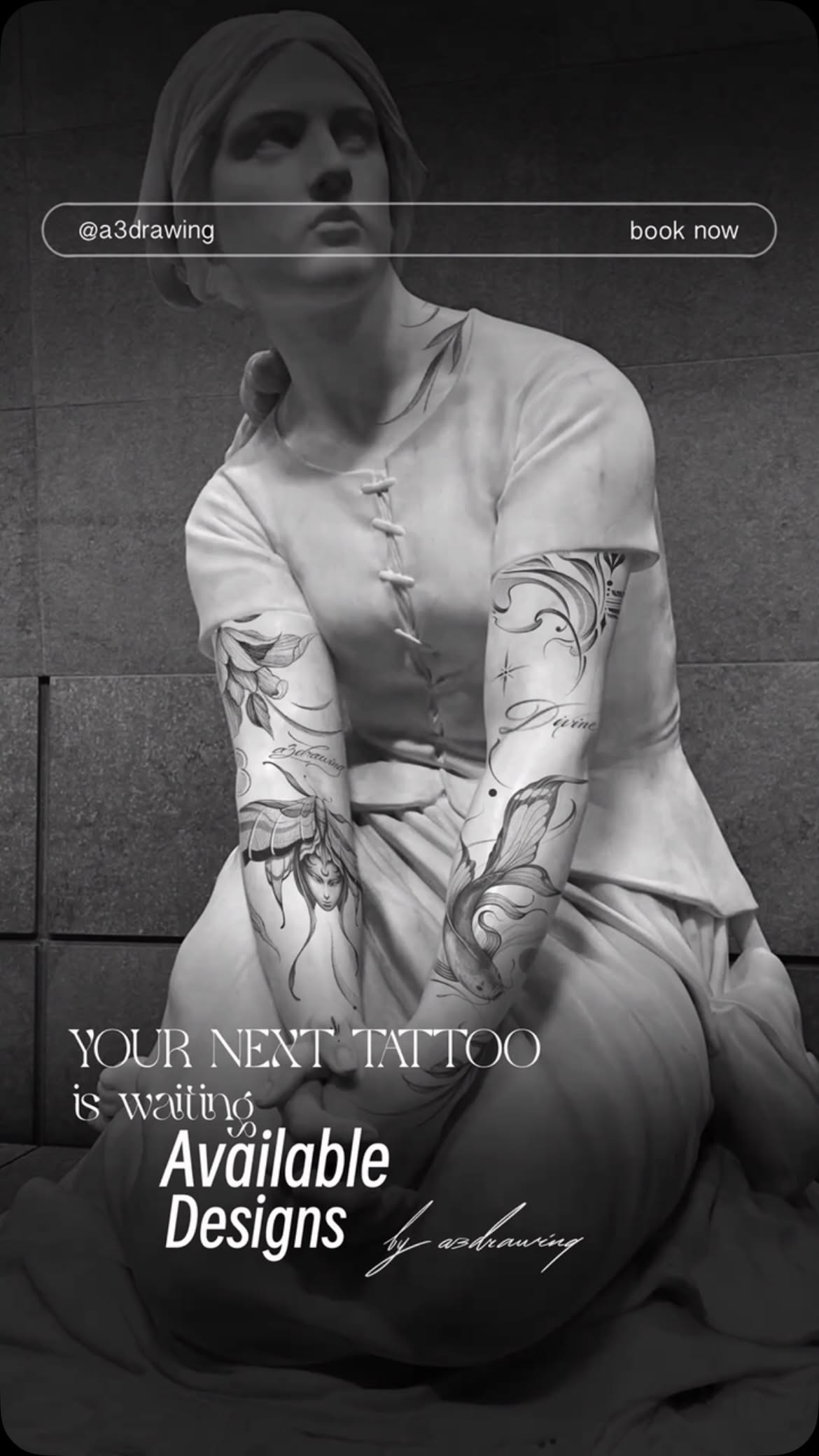 Story: Classical statue wearing tattoo sleeves