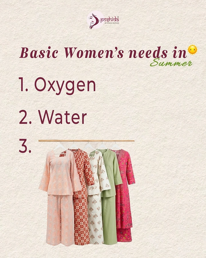 Ethnic Wear & Sarees creative ad: Witty list: oxygen, water, cotton kurtas