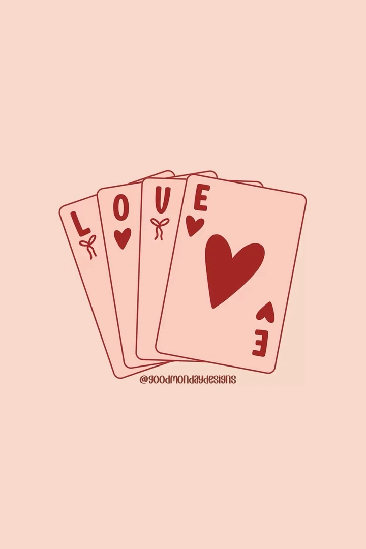 Valentine's Day creative ad: A fanned hand of four playing cards spelling LOVE