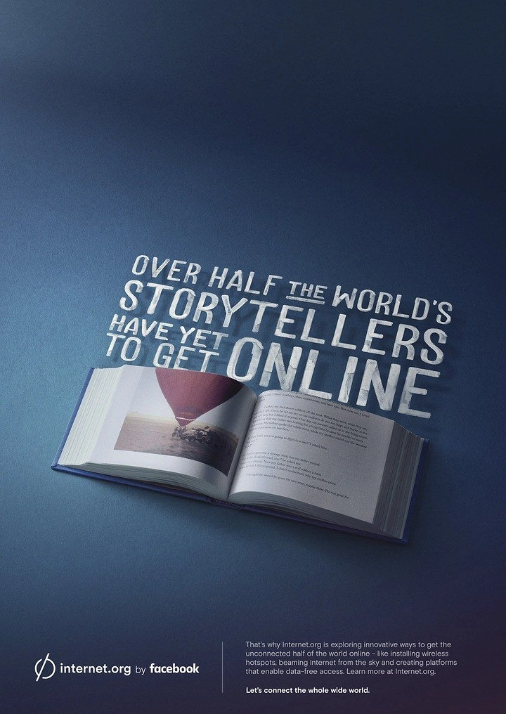Bookstores creative ad: Typography rises from book as storytellers