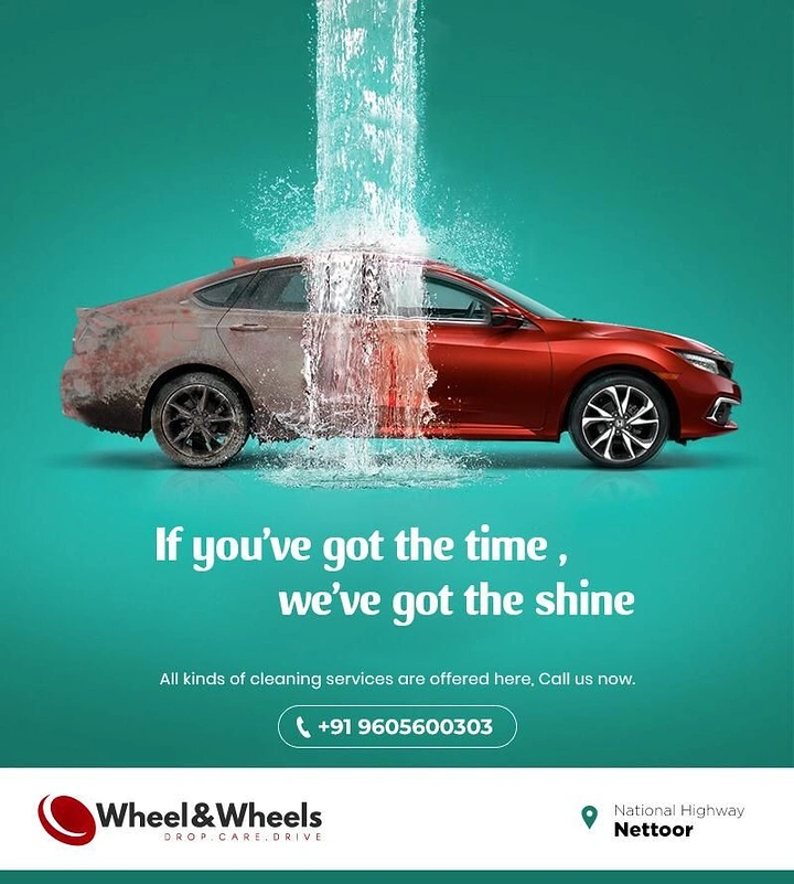 Car Wash & Detailing creative ad: Waterfall splits dirty/clean car halves