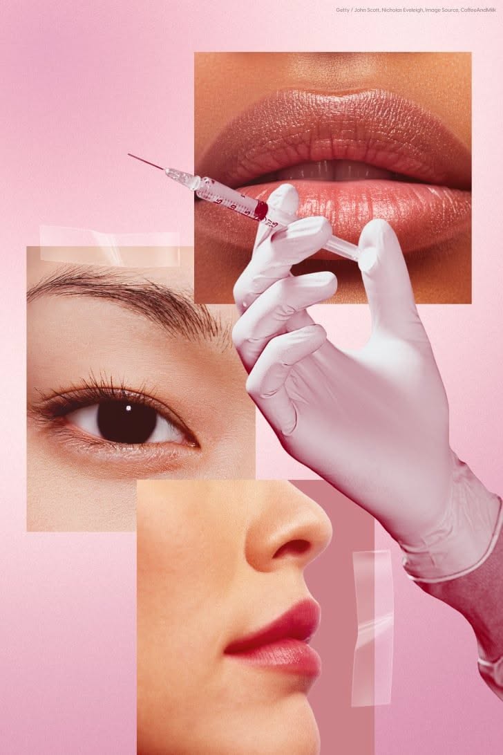 Story: Pink facial-detail collage makes injectables tactile