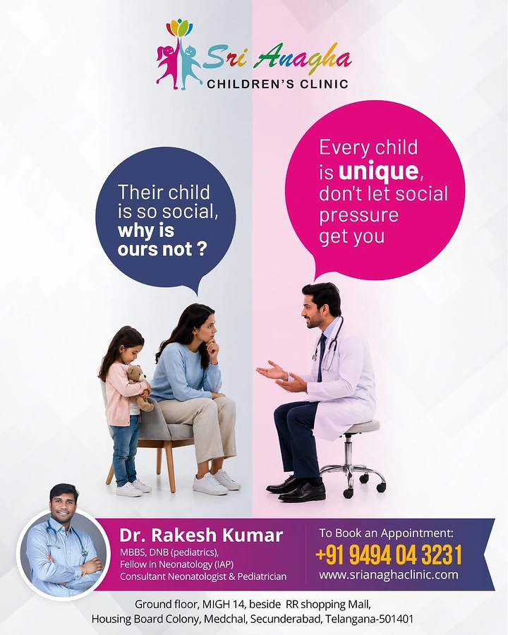 Pediatricians & Children's Clinics creative ad: Social-pressure speech bubbles frame message