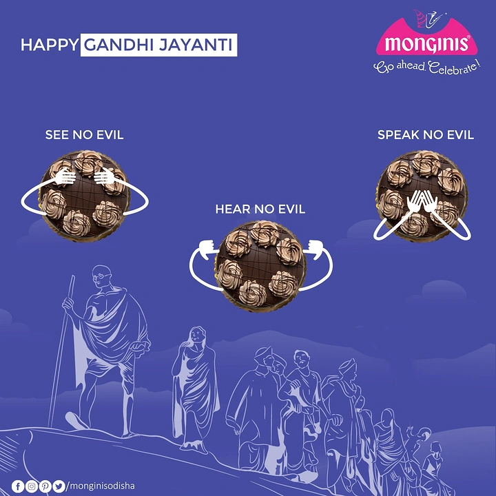 Gandhi Jayanti creative ad: Three chocolate cakes posed as the three wise monkeys