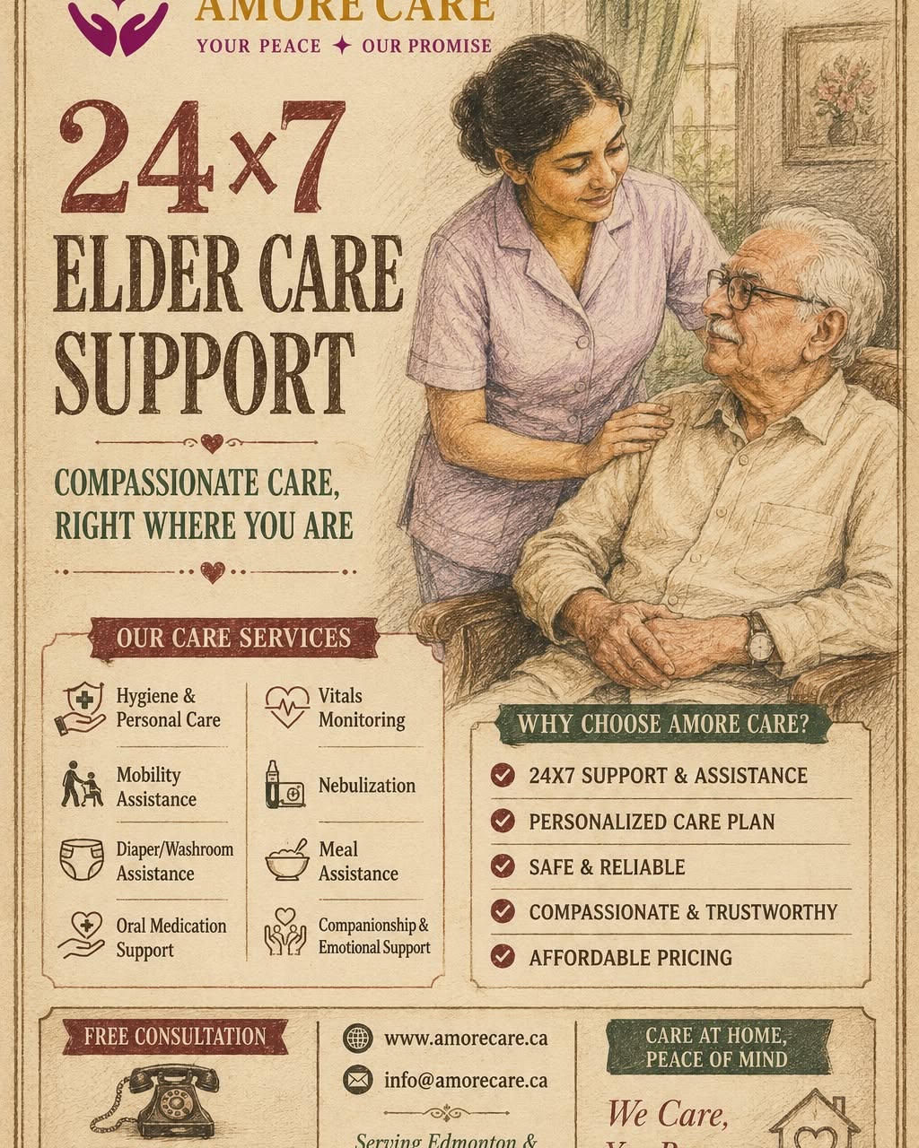 Instagram post: Vintage sketch newspaper style elder care