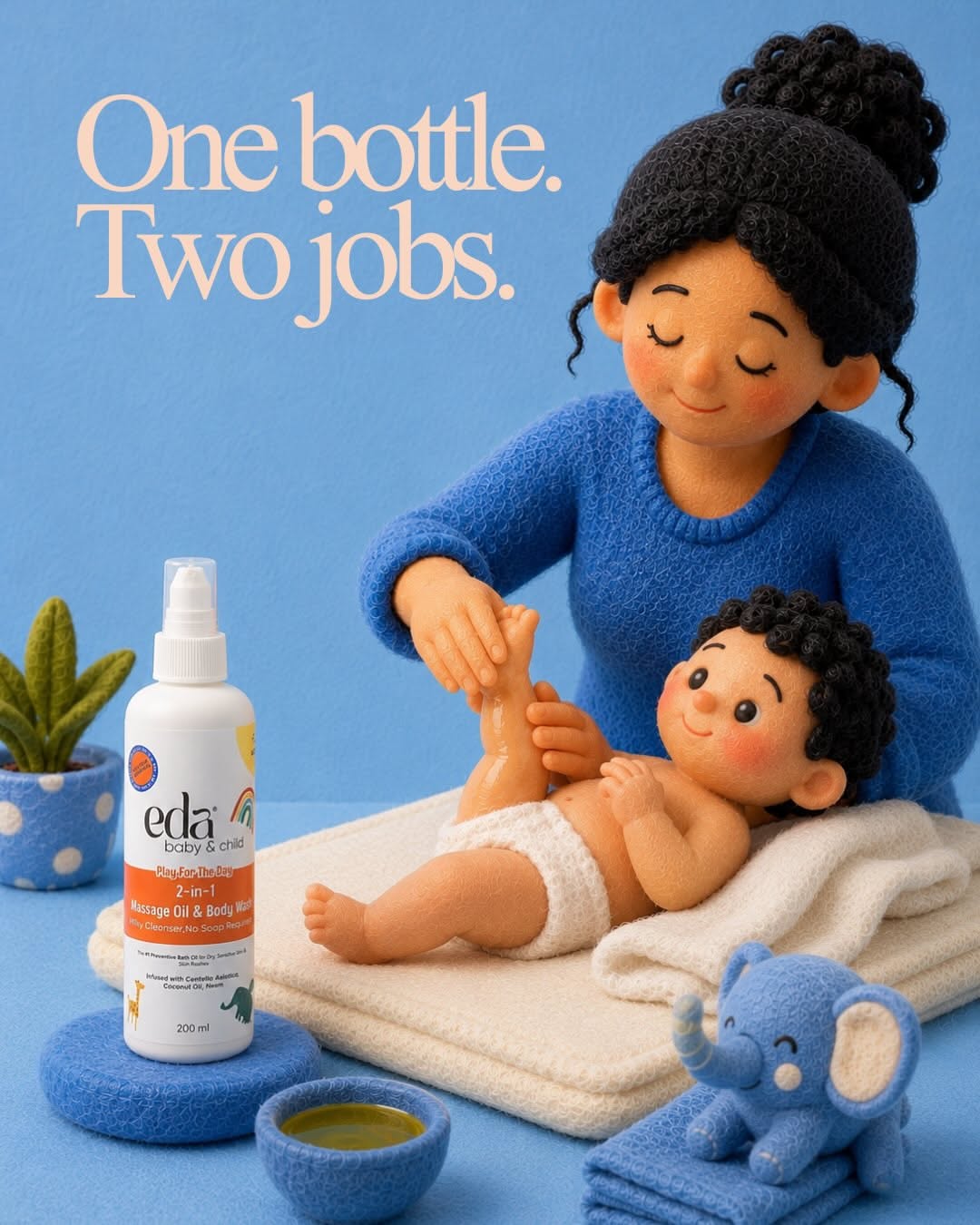 Carousel: Felted mother bathing a smiling baby in a bubbly tub, slide 5