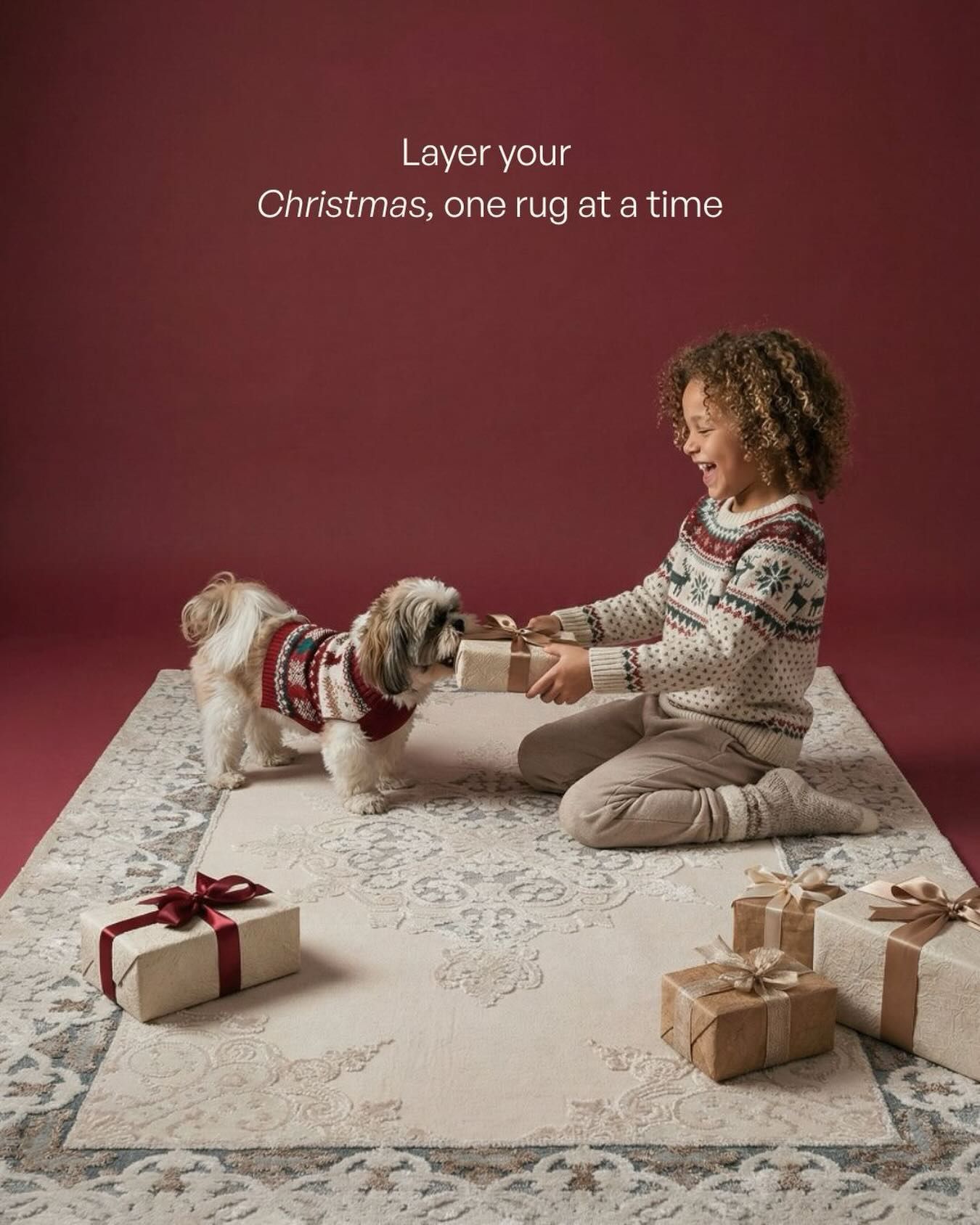 Instagram post: Christmas layering copy makes rug the occasion