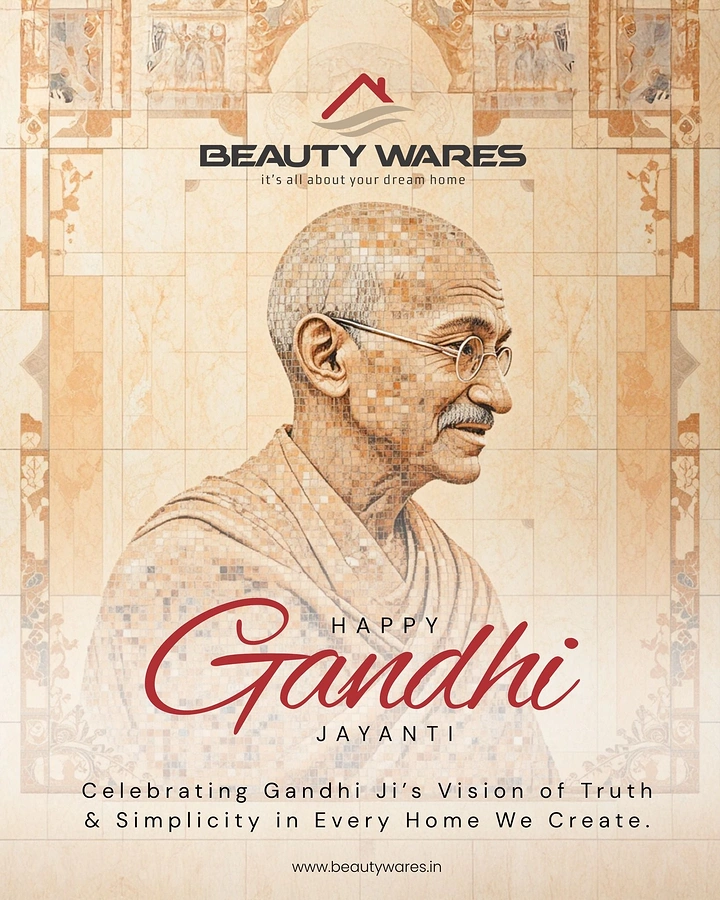 Gandhi Jayanti creative ad: Side-profile portrait of Gandhi rendered in mosaic tiles