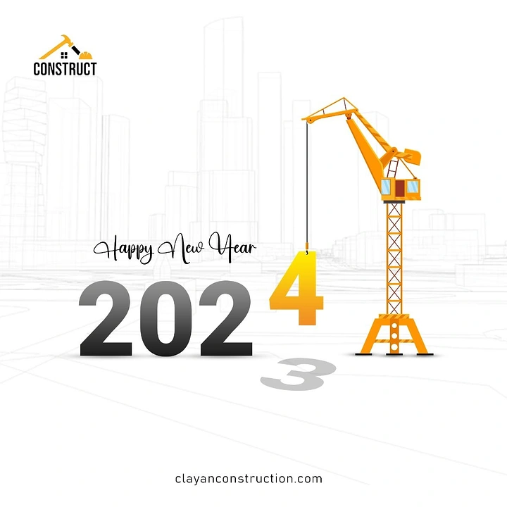 New Year creative ad: Crane lifting a yellow 4 into place while the old 3 lies on the ground
