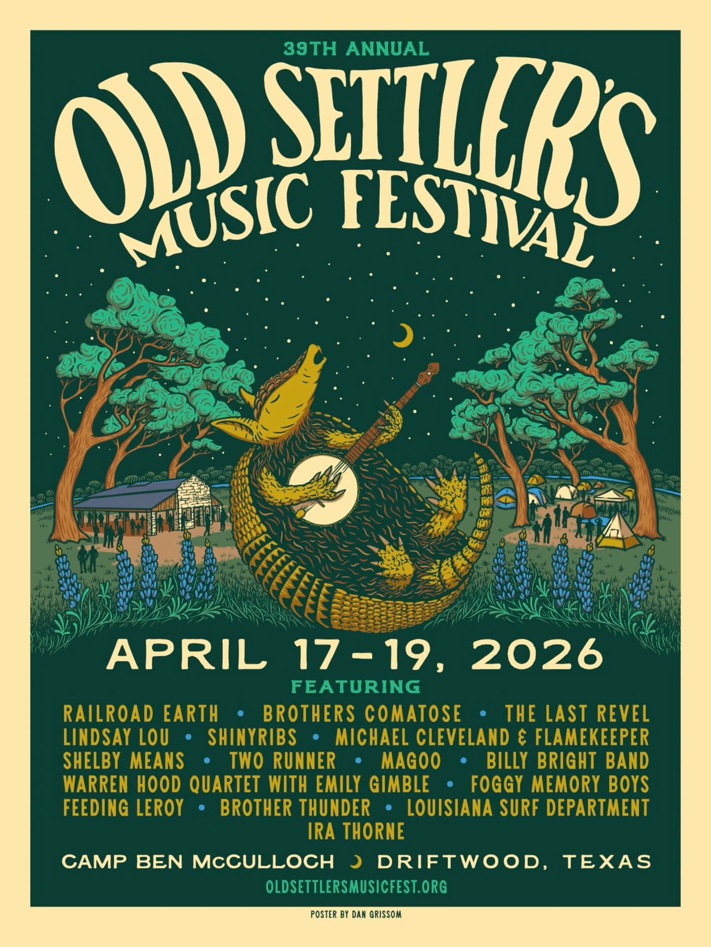 Poster: Armadillo howling while playing a banjo under the stars