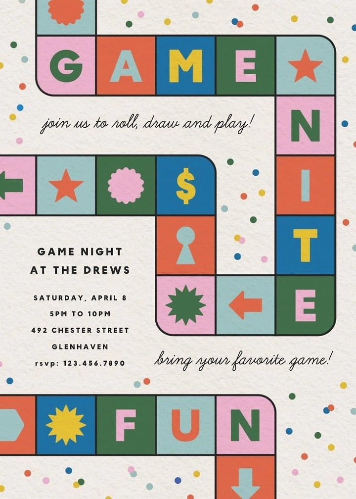 Board Games & Game Cafes creative ad: Game-board grid drives typographic event poster