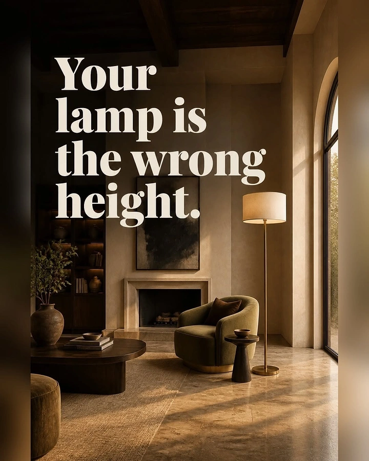 Lighting Stores & Lamps creative ad: A sculptural floor lamp in a refined modern living room